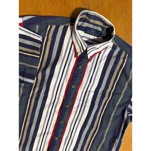 Enro Shirt Mens‎ M Multicolor Stripe 100% Cotton Button Down Short Sleeve Cowboy
